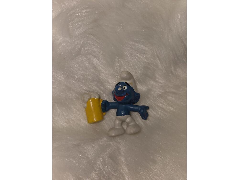 Vintage Beer Smurf Figurine Holding Yellow Beer Mug